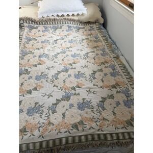 Crown Crafts Throw Blanket 100% Cotton Pale Pastel Floral Cottage Roses 46x64"